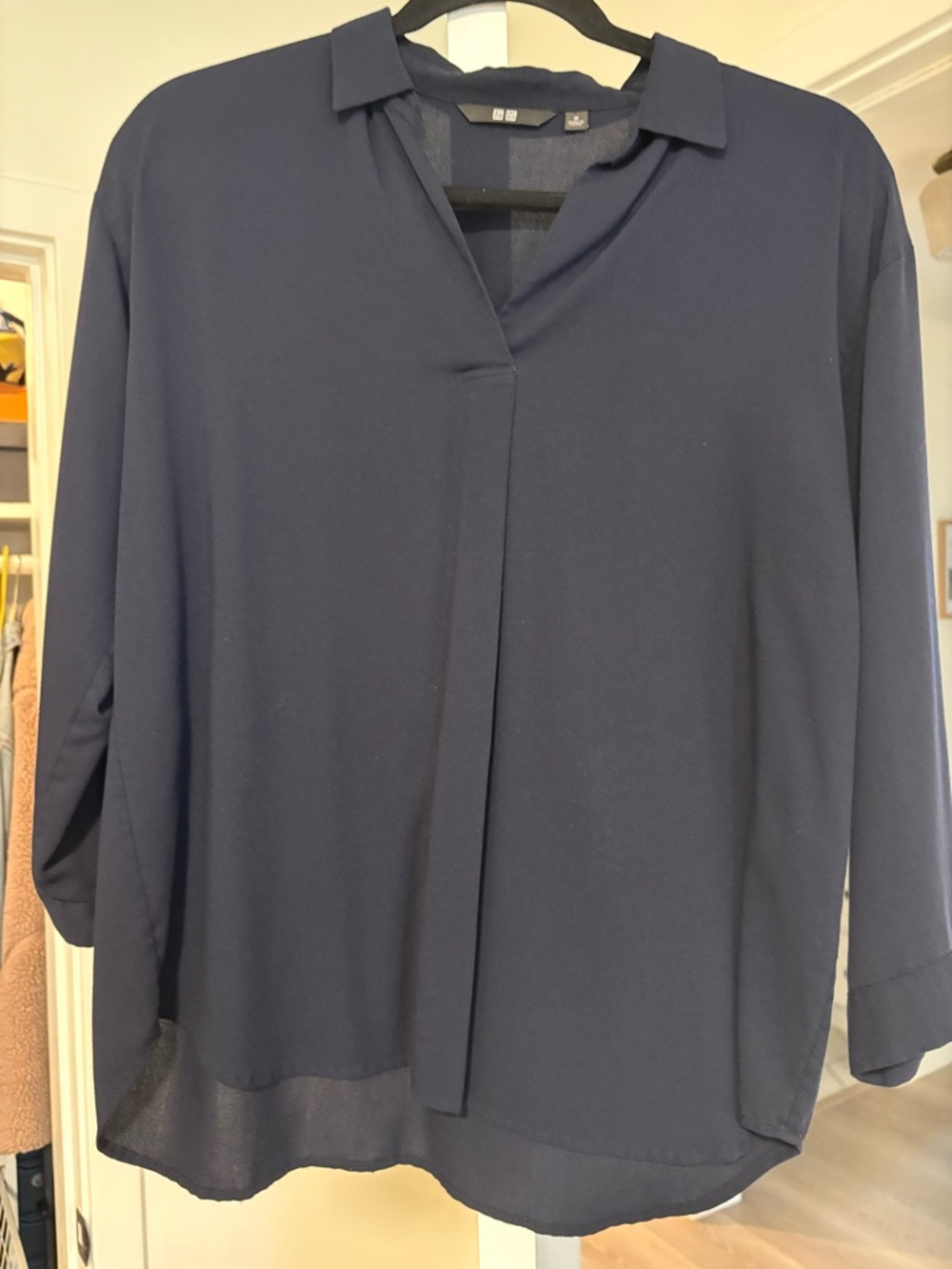 Uniqlo Dark Navy V-Neck Long Sleeve Blouse